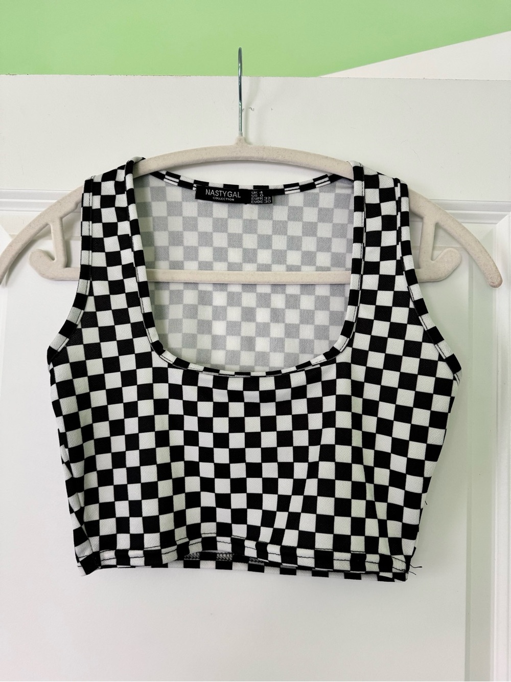 Nasty Gal Black and White Checkerboard Crop Top